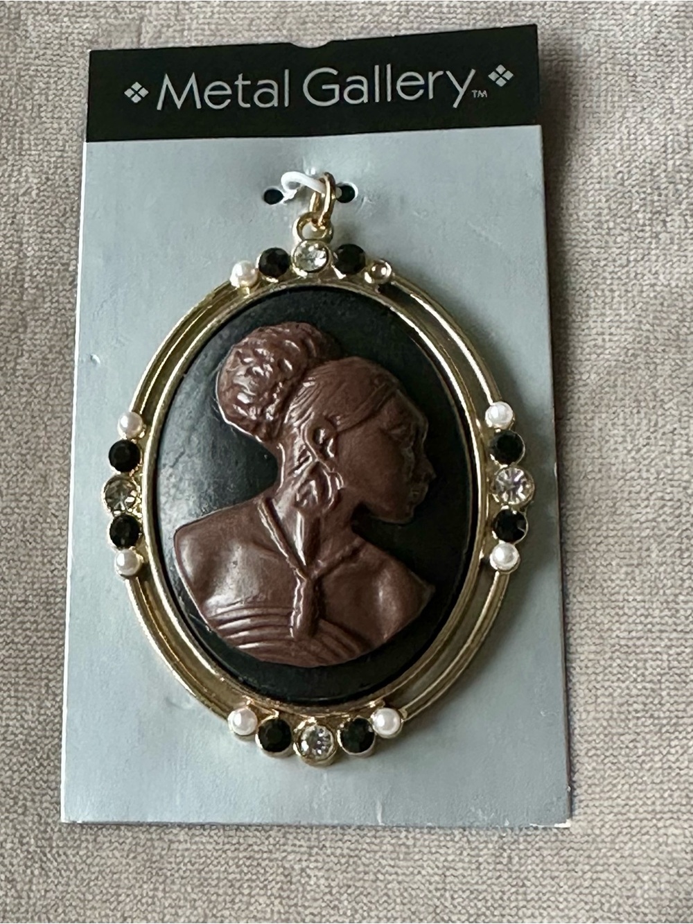 Metal Gallery Gold-Tone Black & Brown Cameo Pendant